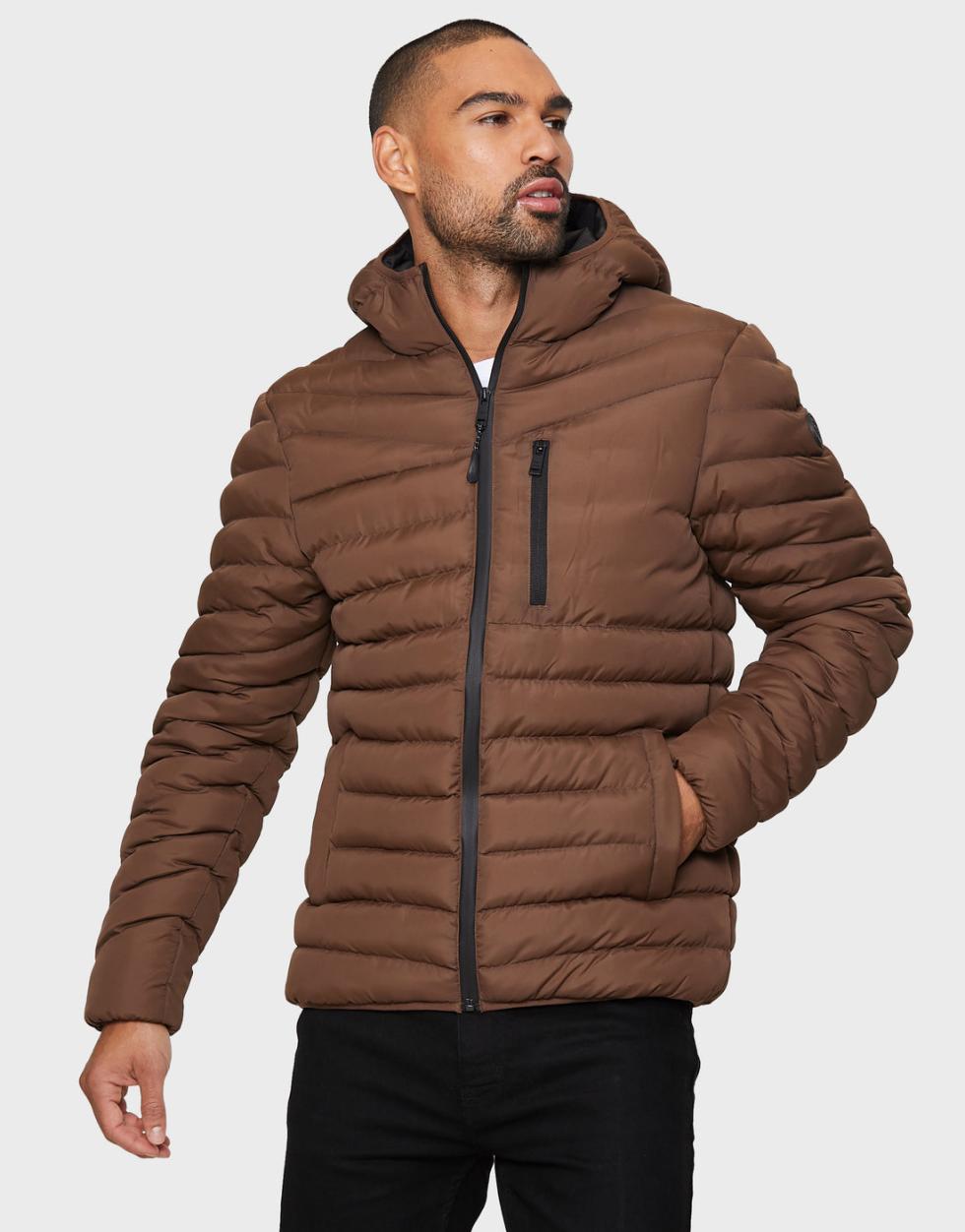 Threadbare Mens Jacket & Coats | Griffin Chocolate Brown Short Hooded ...
